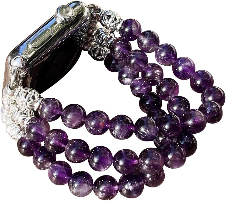 Handmade Amethyst Bracelet Compatible for Apple Watch Band 40mm/38mm/41mm Series 9 8 7 SE Series 6/5/4 Women Fashion Natural Gemstone Stretchy Watch Strap (38mm/40mm/41mm) - Image 2